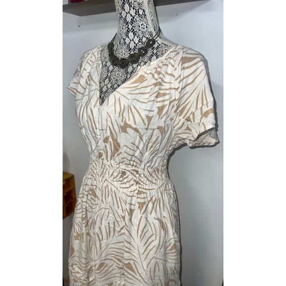 Nicole Miller Linen Maxi Dress POCKETS! Women’s SIZE MEDIUM Cream & Tan - Picture 8 of 8